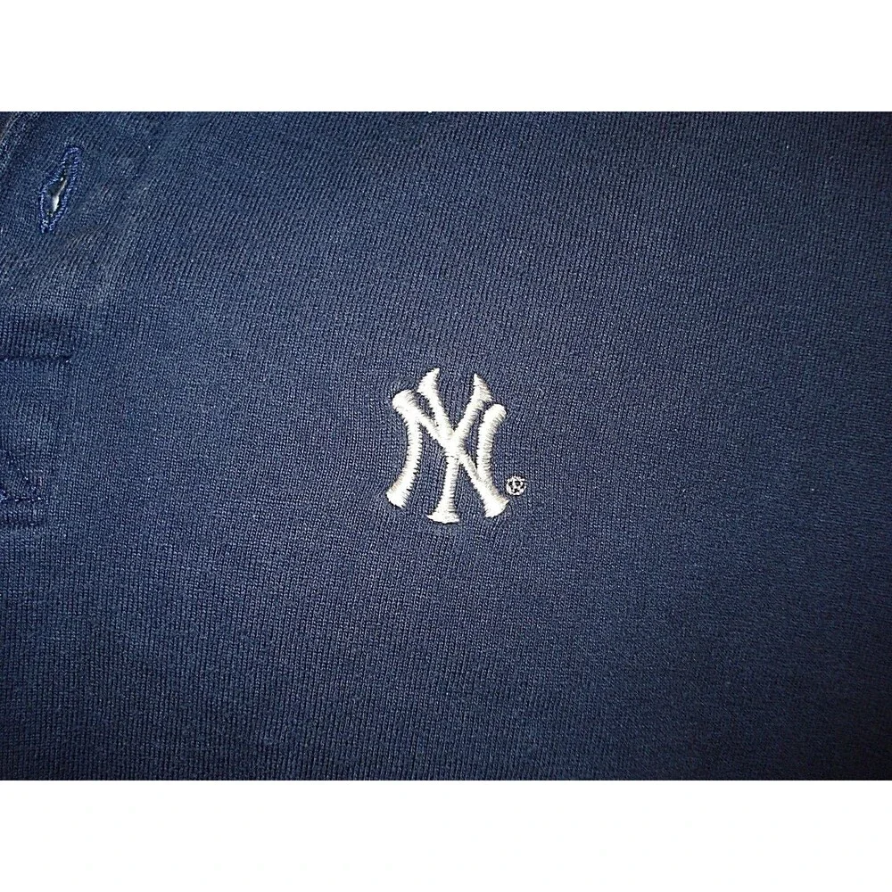 New York Yankees Adidas Polo Shirt Blue Embroidered Logo Mens Size XL